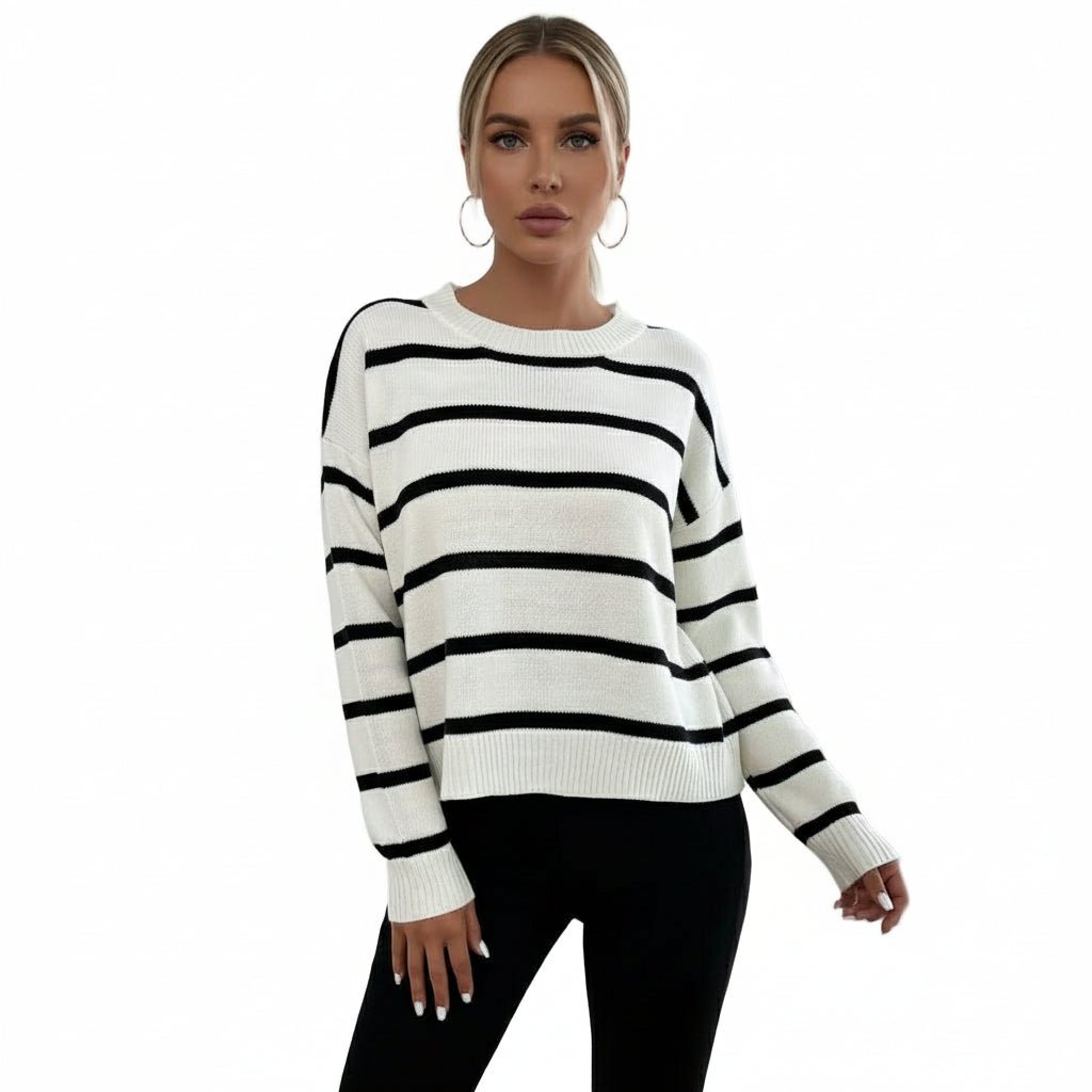 Damen Pullover – Sweater mit Rundhalsausschnitt und langen Ärmeln - L'atelier D'or