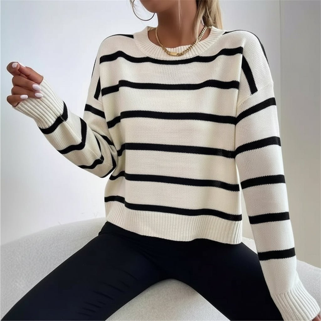 Damen Pullover – Sweater mit Rundhalsausschnitt und langen Ärmeln - L'atelier D'or