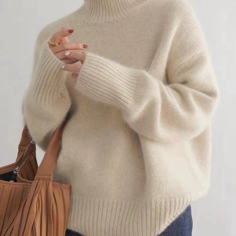 High - neck Women's Loose Versatile Knit Pullover Sweater - L'atelier D'or