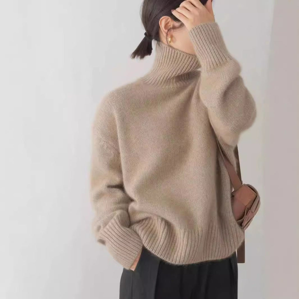 High - neck Women's Loose Versatile Knit Pullover Sweater - L'atelier D'or