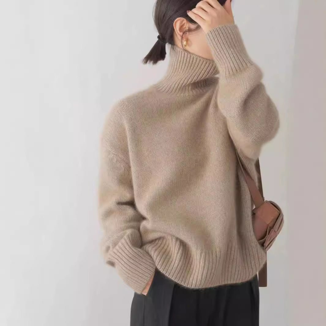 High - neck Women's Loose Versatile Knit Pullover Sweater - L'atelier D'or