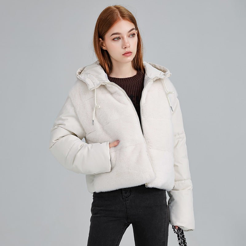 New Style Fur Patchwork Women's Coat For Women Winter Short Style Fashionable High Waist Warm Cotton Coat - L'atelier D'or