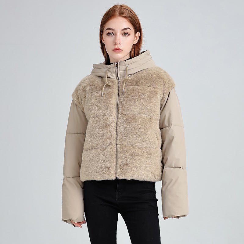 New Style Fur Patchwork Women's Coat For Women Winter Short Style Fashionable High Waist Warm Cotton Coat - L'atelier D'or