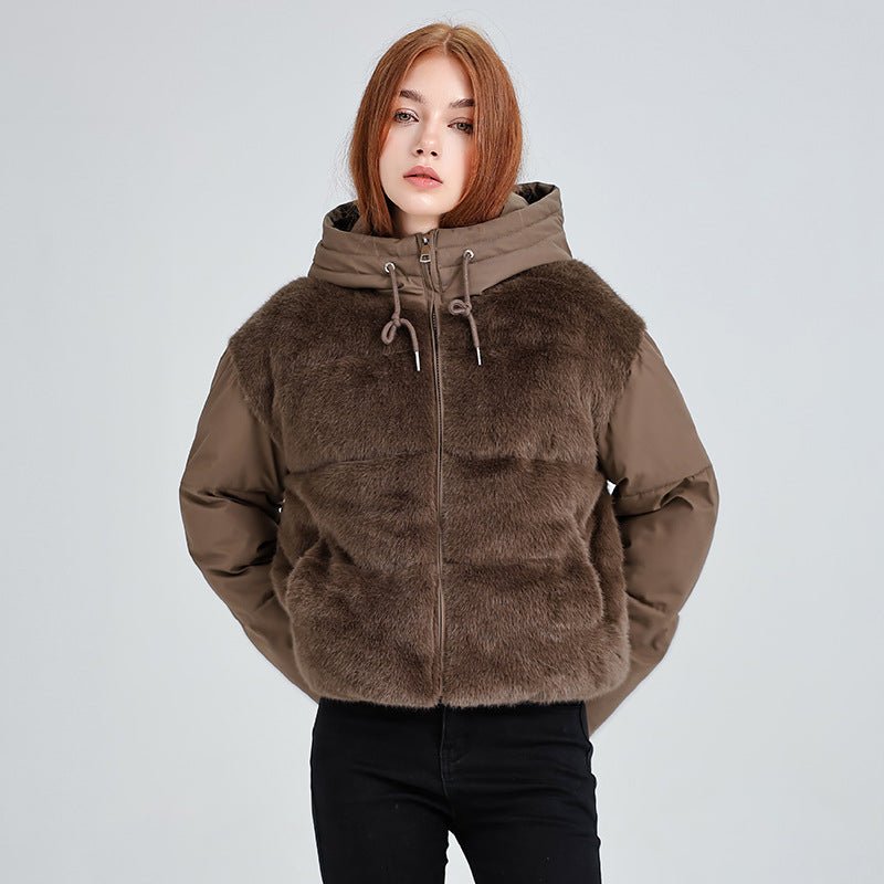 New Style Fur Patchwork Women's Coat For Women Winter Short Style Fashionable High Waist Warm Cotton Coat - L'atelier D'or