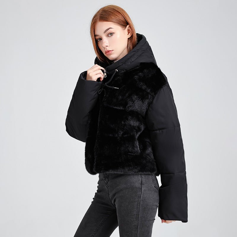 New Style Fur Patchwork Women's Coat For Women Winter Short Style Fashionable High Waist Warm Cotton Coat - L'atelier D'or