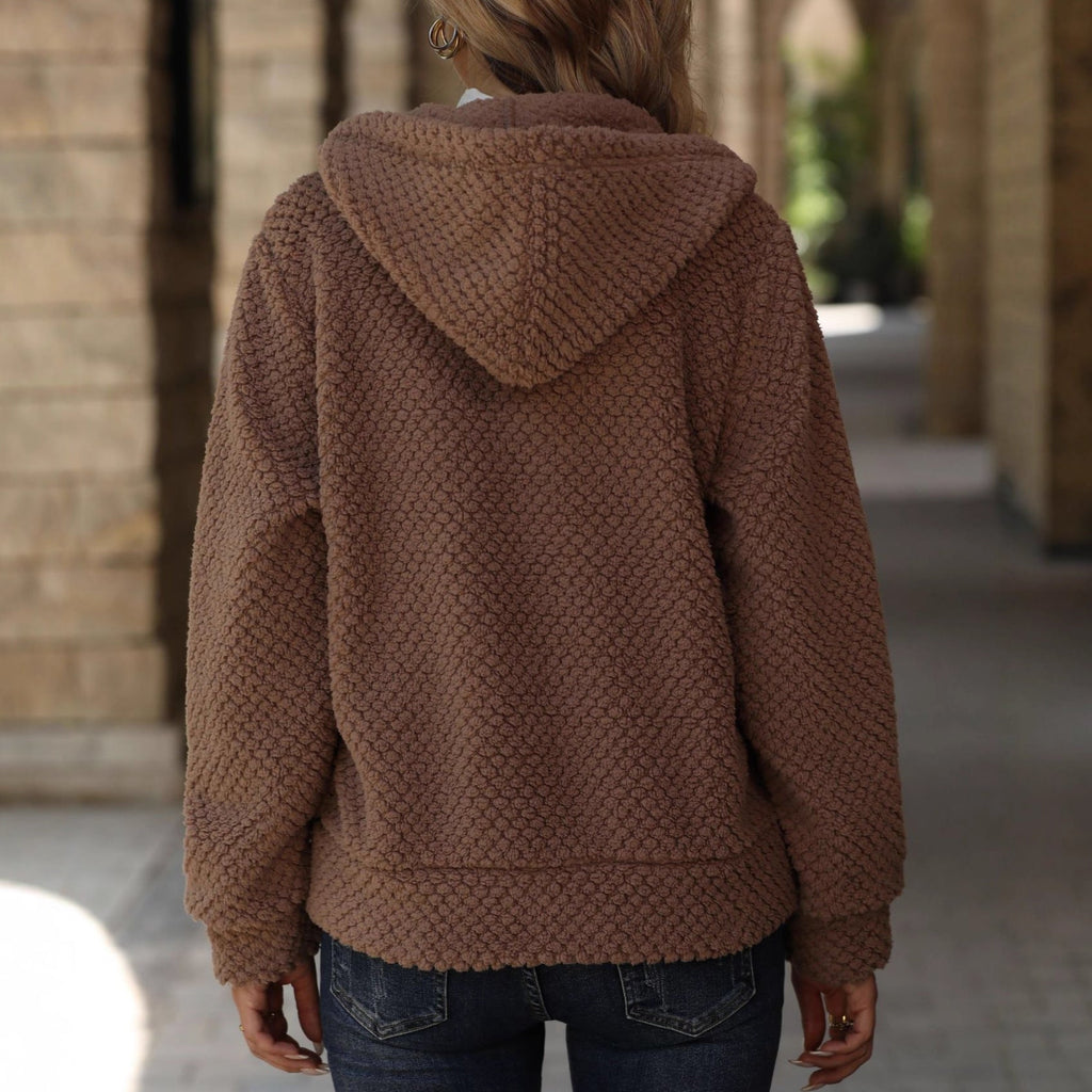 Women's Autumn And Winter Loose Pocket Hooded Zipper Plush Jacket - L'atelier D'or