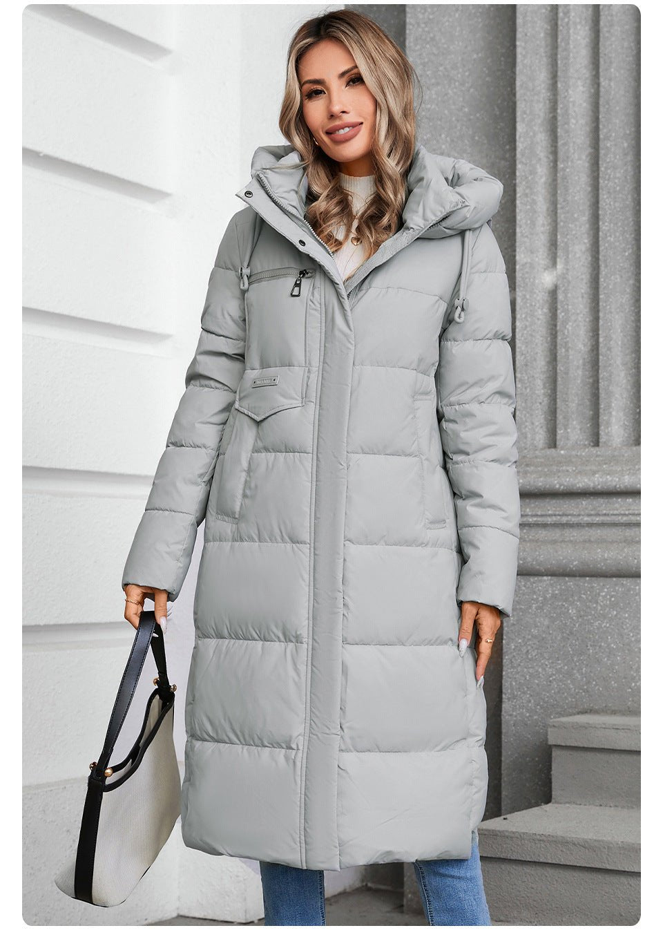 Women's Long Hooded Zip - up Cotton Coat - L'atelier D'or