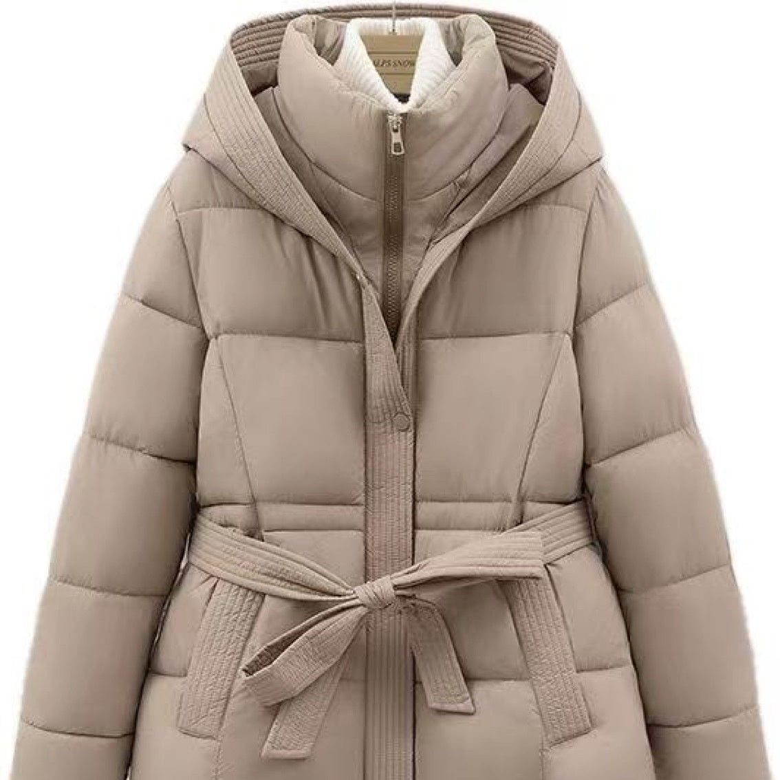 Women's Short Waist - cinching Slim - fit Hooded Tie - front Warm Coat - L'atelier D'or