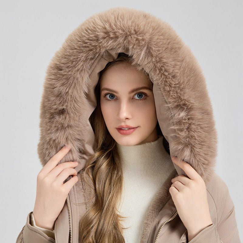 Women's Winter Fur - Lined Hooded Parka Coat Mid Length Down - L'atelier D'or