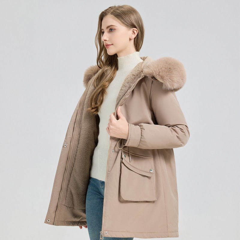 Women's Winter Fur - Lined Hooded Parka Coat Mid Length Down - L'atelier D'or