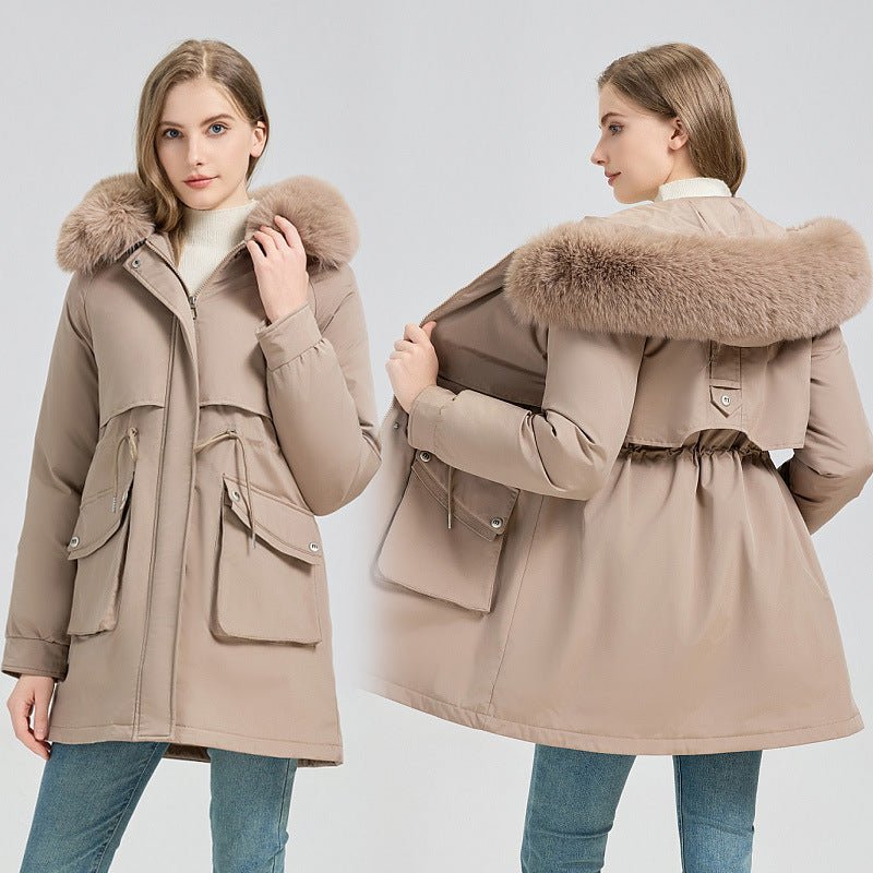 Women's Winter Fur - Lined Hooded Parka Coat Mid Length Down - L'atelier D'or